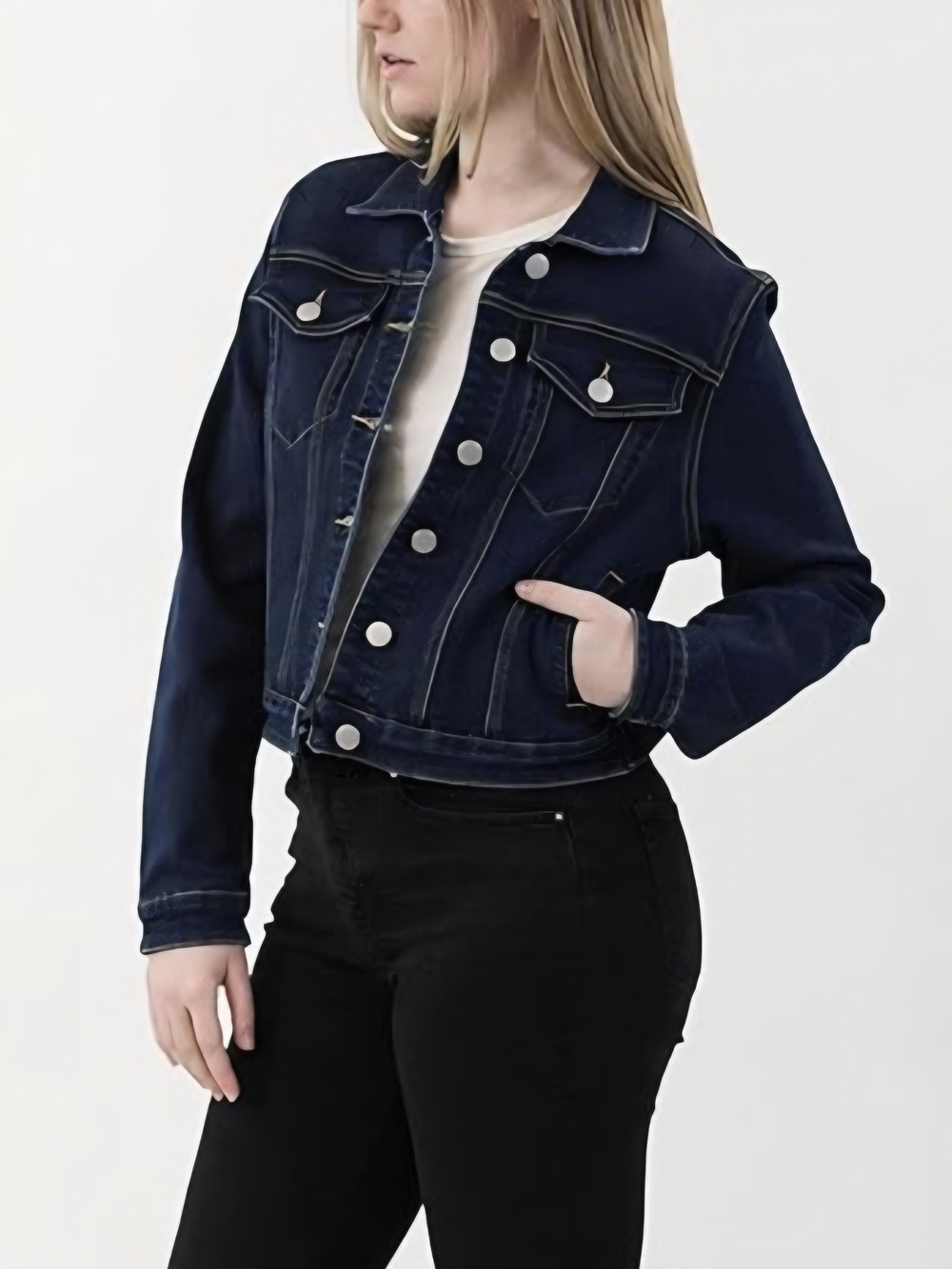 Women's Dark Blue Denim Cropped Jean Jacket